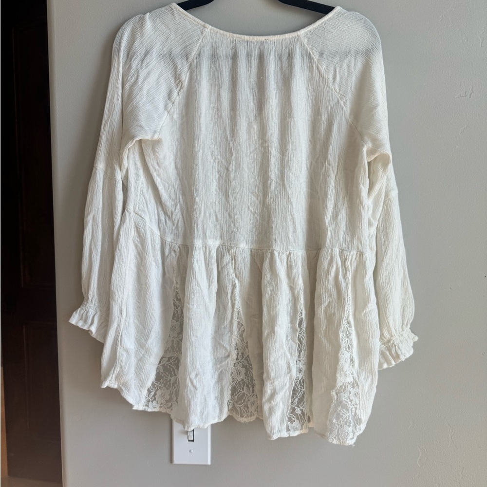 American Eagle Boho Peasant Blouse Cottagecore Lace Tiered Top L Romantic - Picture 6 of 6